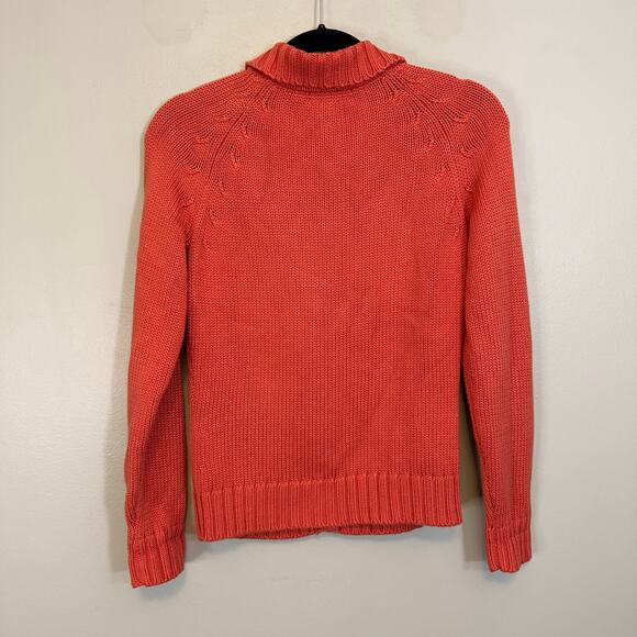 Lands End Sweater Cardigan Women XS Orange Knit Thick Raglan Button Up Mock Neck - Picture 2 of 7